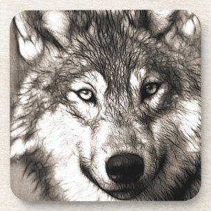 Stunning wolf face photo print accessories therian coaster
