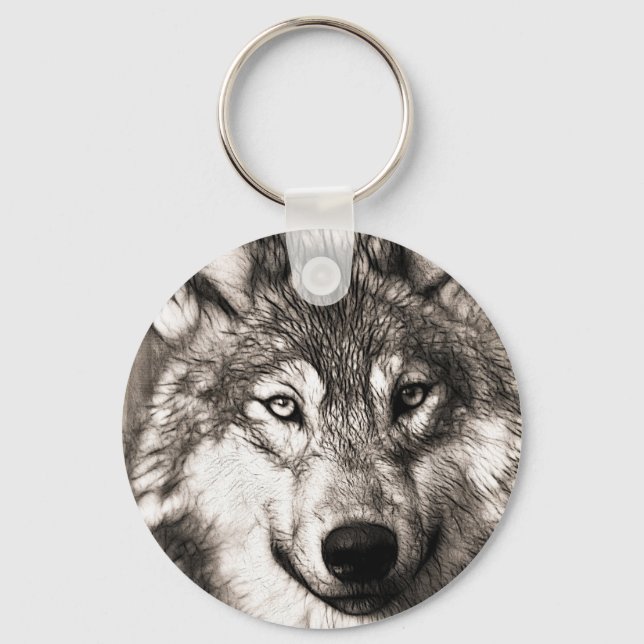 Stunning wolf face photo print accessories therian key ring (Front)