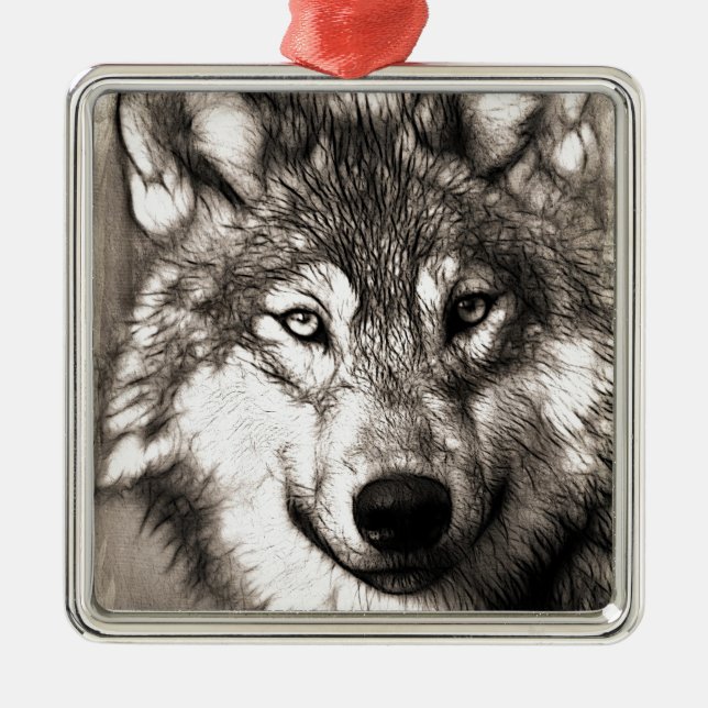 Stunning wolf face photo print accessories therian metal tree decoration (Front)