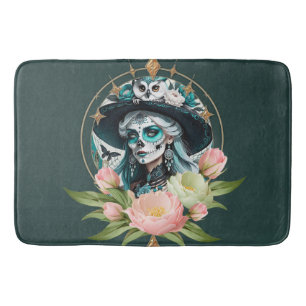 Stunning woman  with a stunning sugar skull makeup bath mat