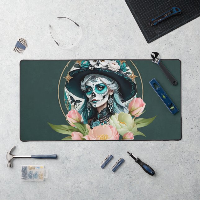 Stunning woman  with a stunning sugar skull makeup desk mat (Workstation)