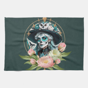 Stunning woman with a stunning sugar skull makeup tea towel