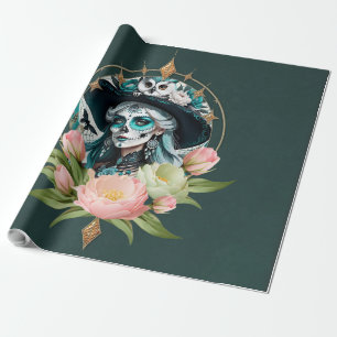 Stunning woman with a stunning sugar skull makeup wrapping paper