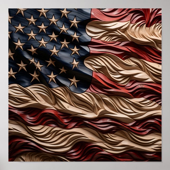 stunning wood carving american flag poster (Front)
