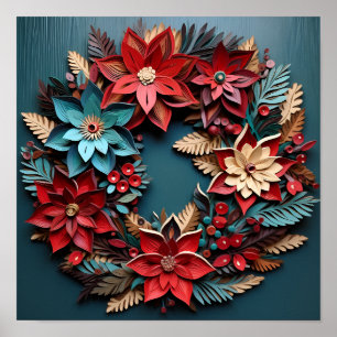 Stunning wood Christmas wreath  Poster