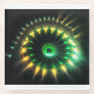 Stunning Yellow And Green Pinwheel Fractal Glass Coaster