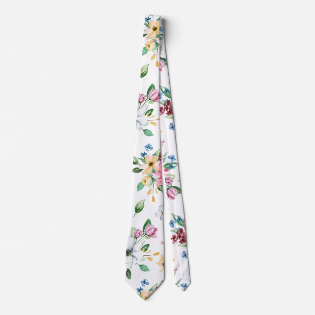 Stunning Yellow Blue Floral Print Tie (Front)