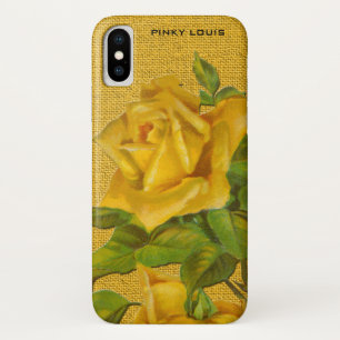 Stunning Yellow Roses on Yellow Burlap Background iPhone X Case