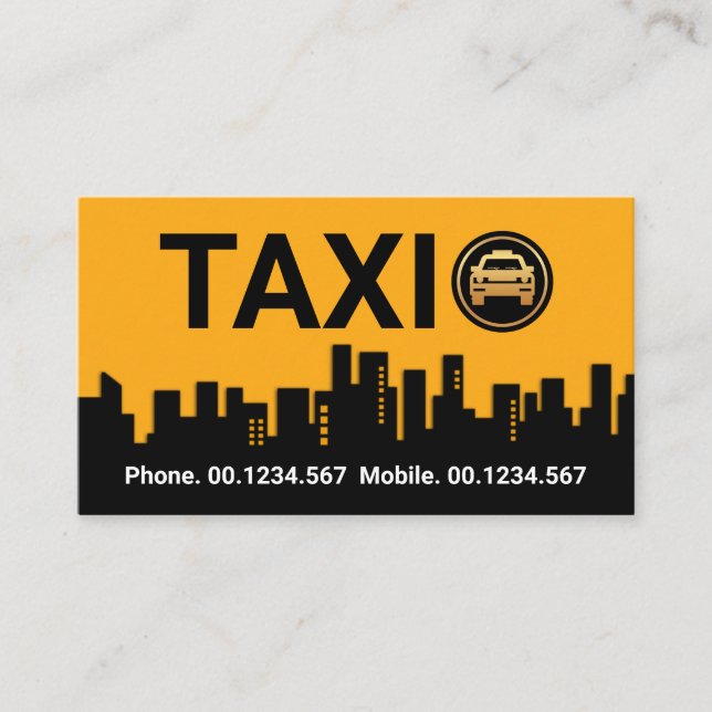 Stunning Yellow Taxi Building Silhouette Business Card (Front)