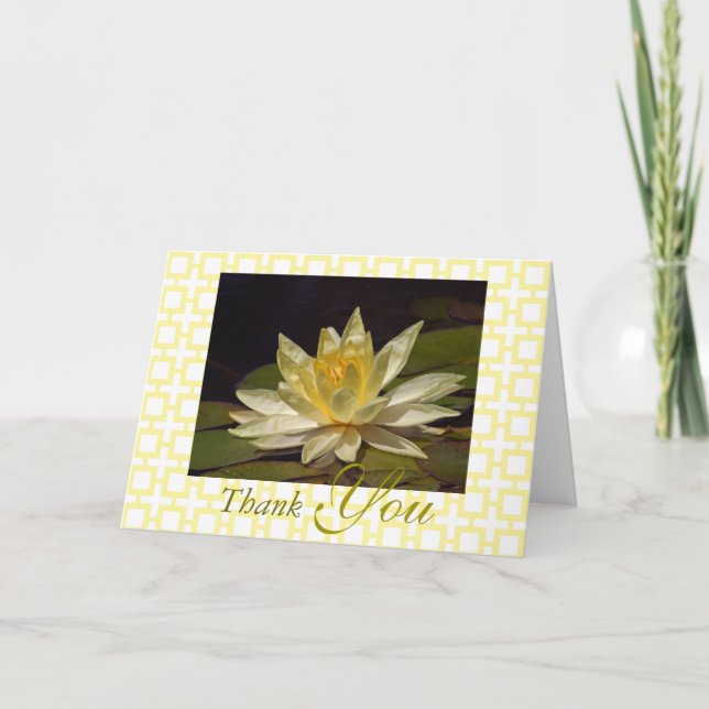 Stunning Yellow White Lotus Blossom Thank You Card (Front)