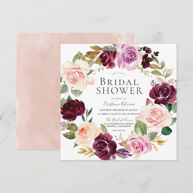 Stunningly Beautiful Floral Wreath Bridal Shower Invitation (Front/Back)