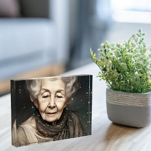 Stunningly Beautiful Old Woman Digital Art Photo Block
