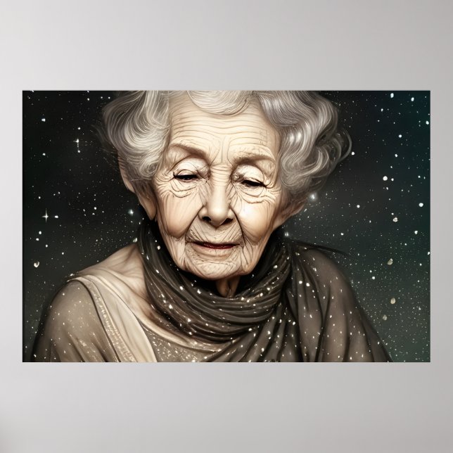 Stunningly Beautiful Old Woman Digital Art Poster (Front)