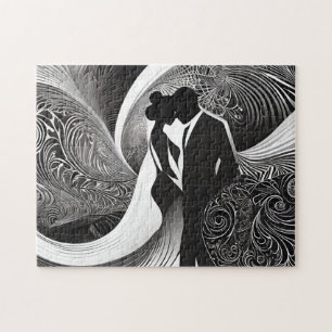 Stunningly Elegant Black & White Silhouette Couple Jigsaw Puzzle