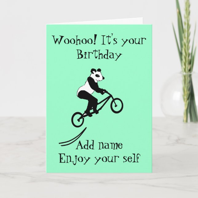 Stunt Biker Panda Birthday Card. Card (Front)