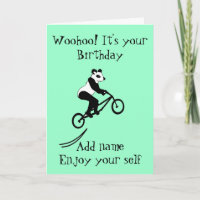 Stunt Biker Panda Birthday Card.