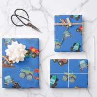 Stunt Cars Monster Truck Birthday Watercolor Blue