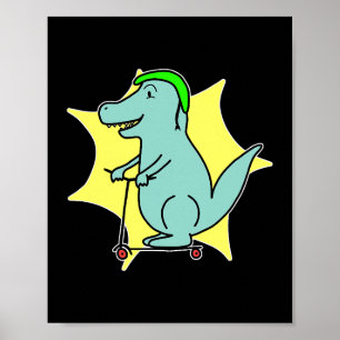 Stunt Scooter Dinosaur Scooter Dragon Comic Animal Poster