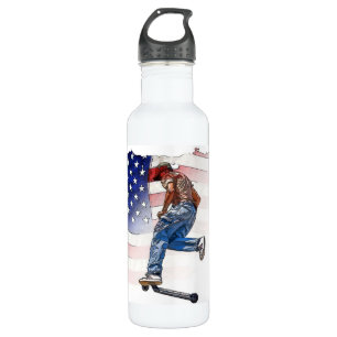 Stunt Scooter Rider and US Flag 710 Ml Water Bottle