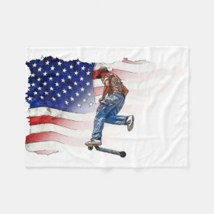 Stunt Scooter Rider and US Flag Fleece Blanket