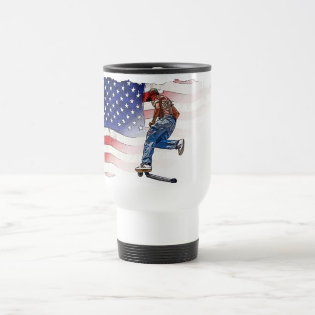  Stunt Scooter Rider and US Flag   Travel Mug (Center)