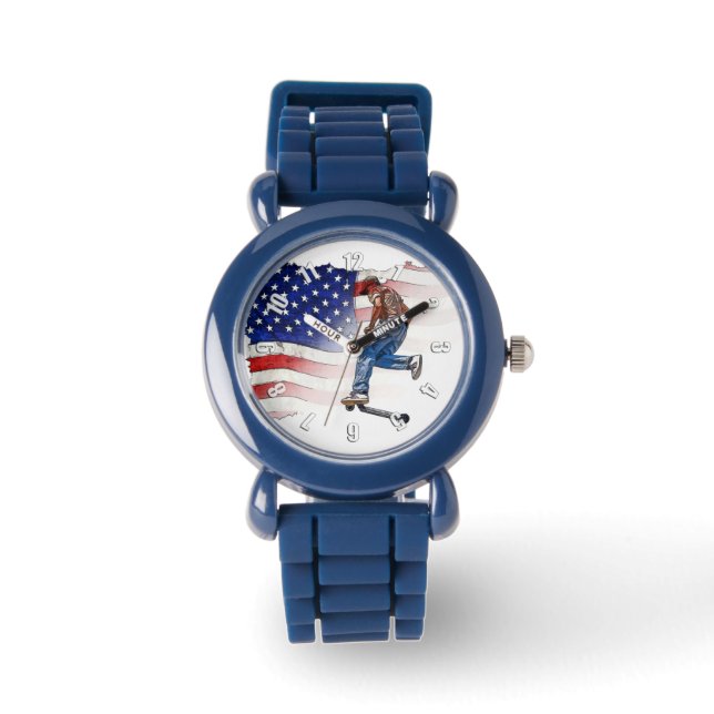 Stunt Scooter Rider and US Flag  Watch (Front)