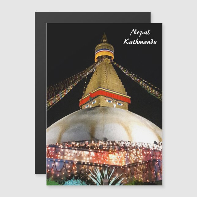 Stupa Boudhanath, Kathmandu at night - Nepal Magnetic Invitation (Front/Back)