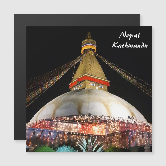 Stupa Boudhanath, Kathmandu at night - Nepal Magnetic Invitation (Front/Back)