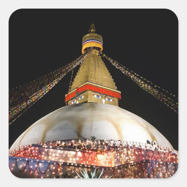 Stupa Boudhanath, Kathmandu at night - Nepal Square Sticker (Front)