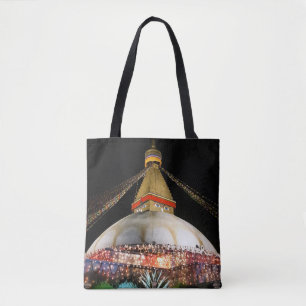 Stupa Boudhanath, Kathmandu at night - Nepal Tote Bag