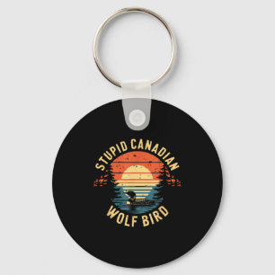 Stupid canadian funny wolf bird loon hockey key ring