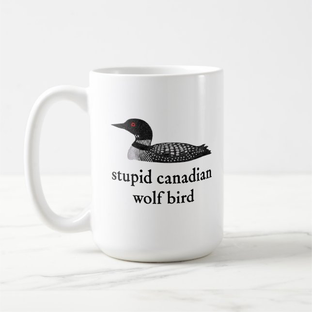 Stupid Canadian Wolf Bird Hockey Romance for Hocke Coffee Mug (Left)