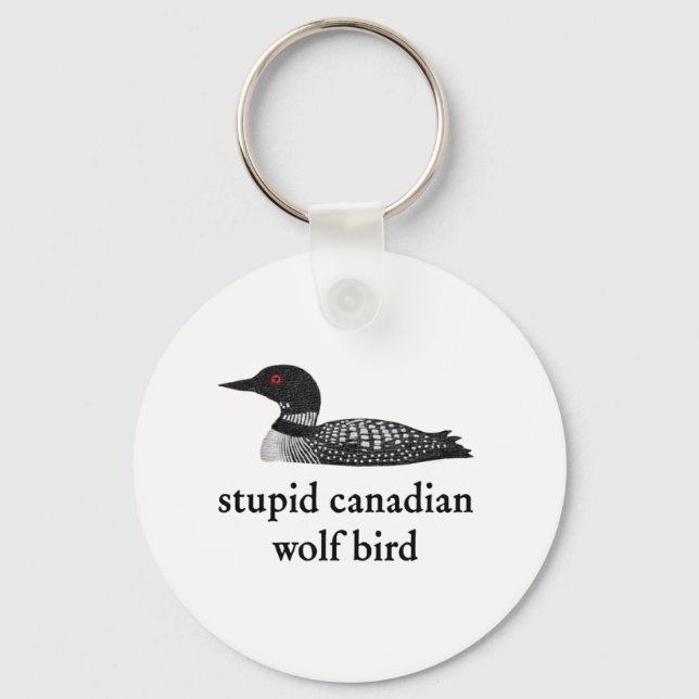 Stupid Canadian Wolf Bird Hockey Romance for Hocke Key Ring (Front)