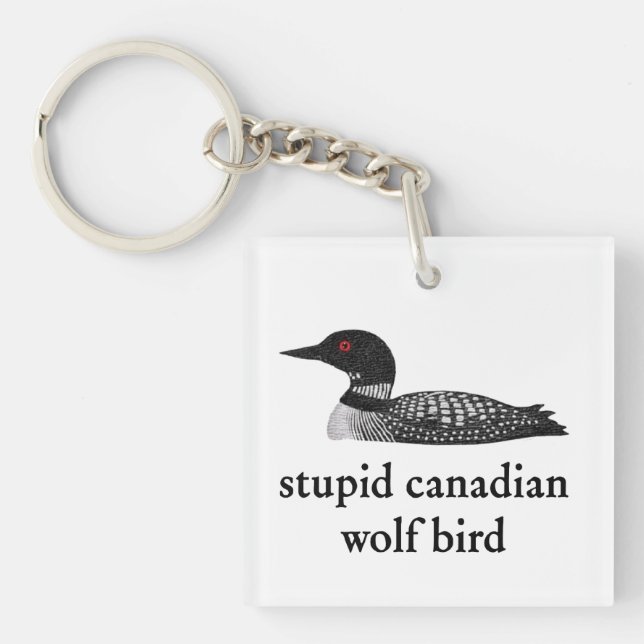 Stupid Canadian Wolf Bird Hockey Romance for Hocke Key Ring (Front)