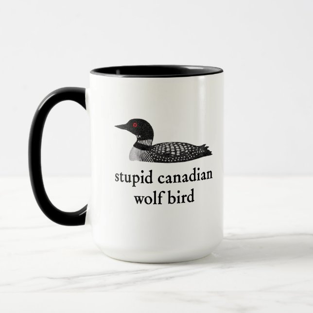 Stupid Canadian Wolf Bird Hockey Romance for Hocke Mug (Left)