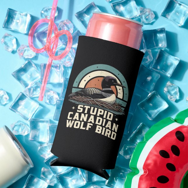 Stupid Canadian Wolf Bird  Seltzer Can Cooler (In Situ Summer)