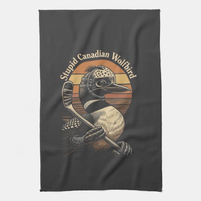 Stupid Canadian Wolf Bird Tea Towel (Vertical)