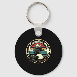 Stupid canadian wolf bird vintage heated hookey key ring
