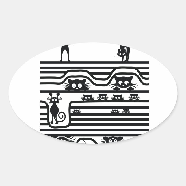 stupid cats line oval sticker (Front)