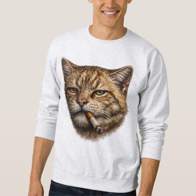 Stupid Cool Funny Cat Meme Smoking Cat cigarette  Sweatshirt (Front)