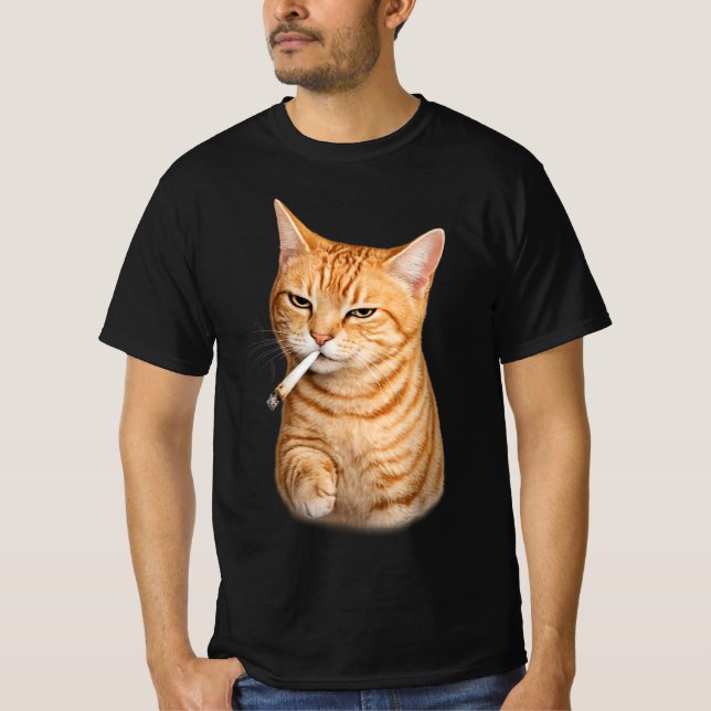 Stupid Cool Funny Cat Meme Smoking Cat cigarette  T-Shirt (Front)
