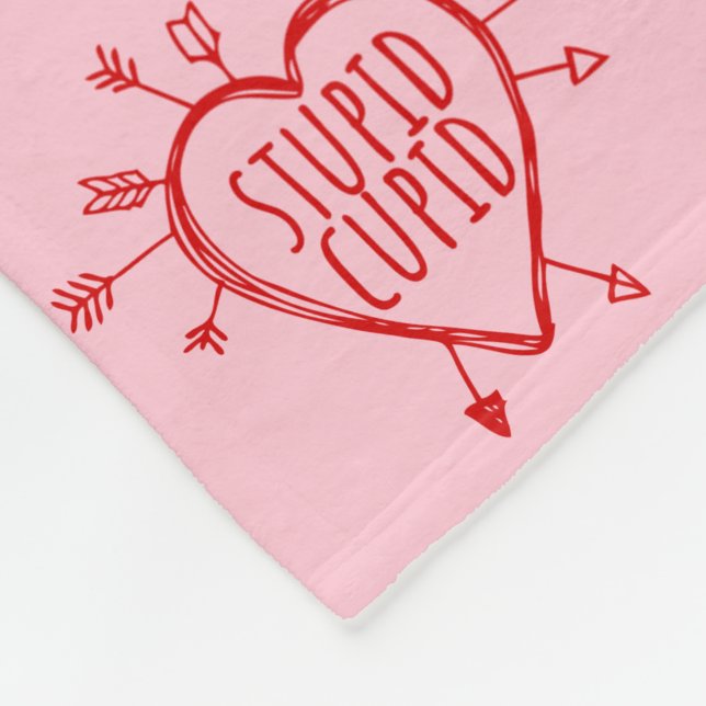 Stupid Cupid Heart With Arrows Funny Sarcastic Fleece Blanket (Corner)