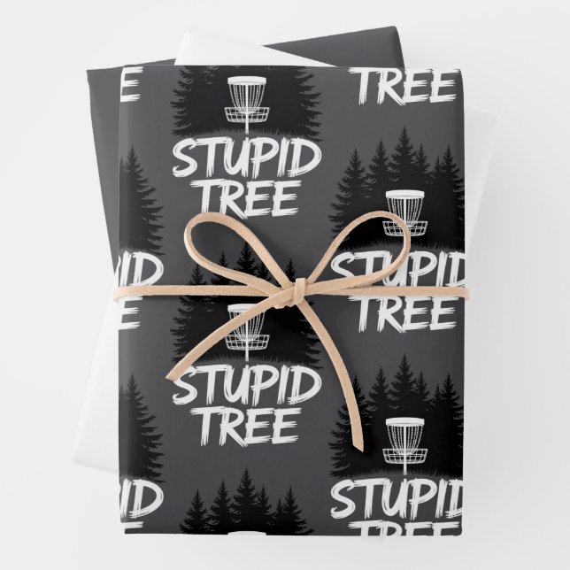 Stupid Tree Disc Golf Funny Frisbee Golf Golfer Wrapping Paper Sheet (In situ)
