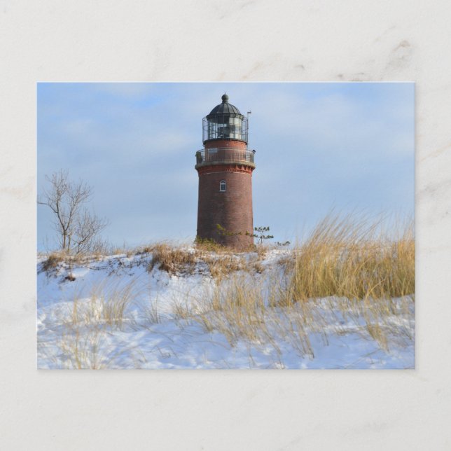 Sturdy Lighthouse on a Rocky Coast in Winter Postcard (Front)