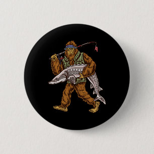 Sturgeon Fishing Bigfoot Fishermen  6 Cm Round Badge