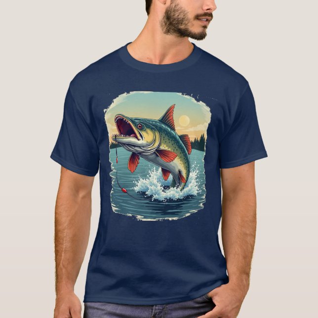 Sturgeon Fishing Jump Graphic T-Shirt (Front)