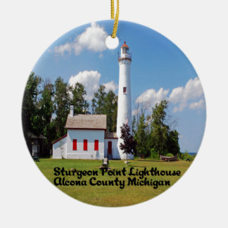 Sturgeon Point Light House Michigan Ceramic Tree Decoration