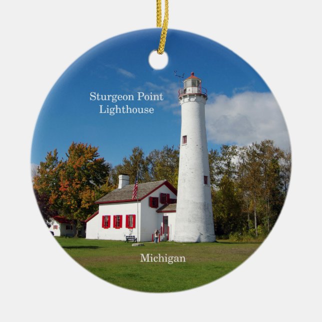 Sturgeon Point Lighthouse circle ornament (Front)