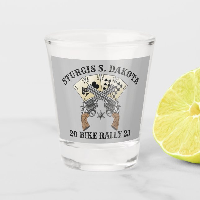 Sturgis Bike Rally 2023 Crossed Guns Shot Glass (Front)