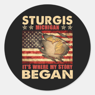 Sturgis Michigan Usa Flag 4th Of July  Classic Round Sticker